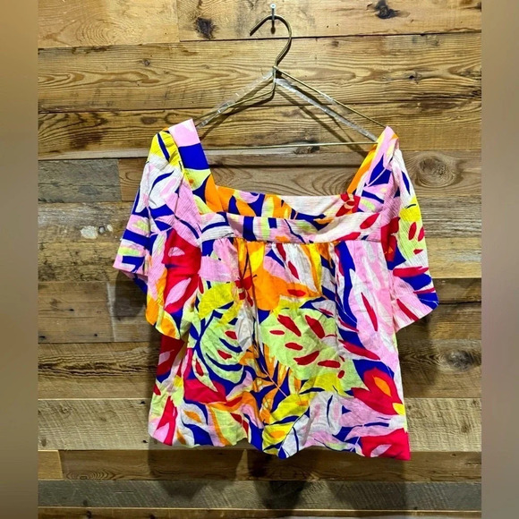 Ella Rafaella Square flowy flounce crepe USXLP multi floral print cotton empire - Picture 1 of 4